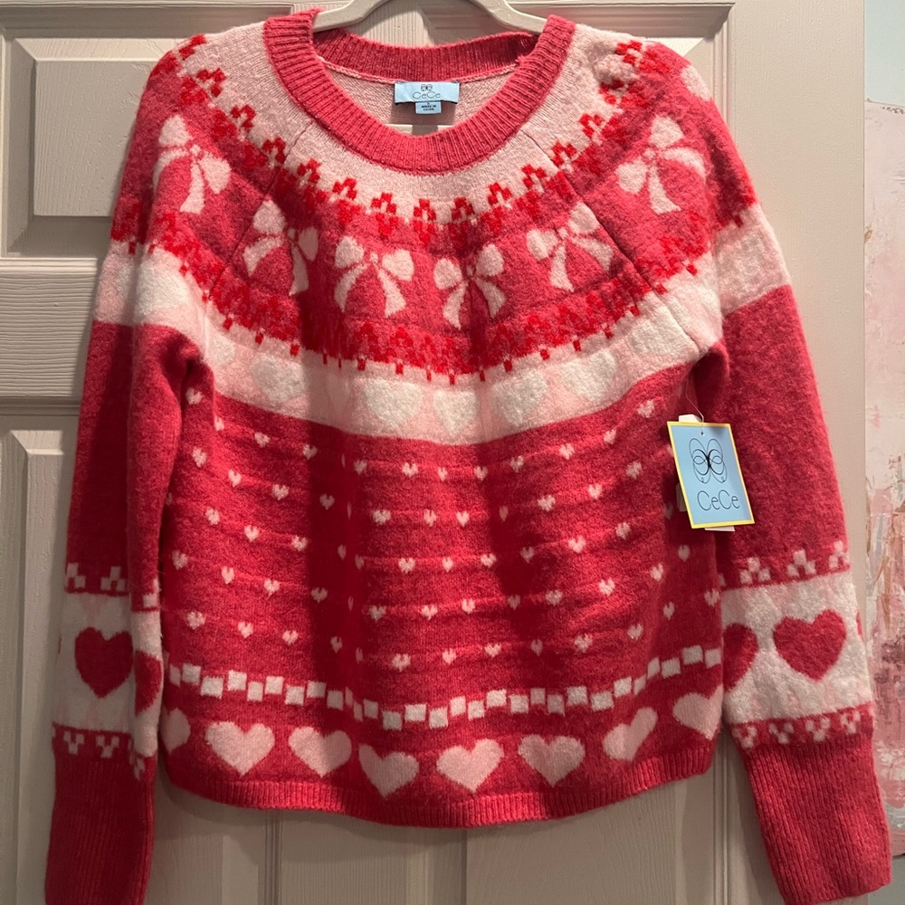 NWT CeCe Sweater Valentine's Day women's Bows and Hearts small